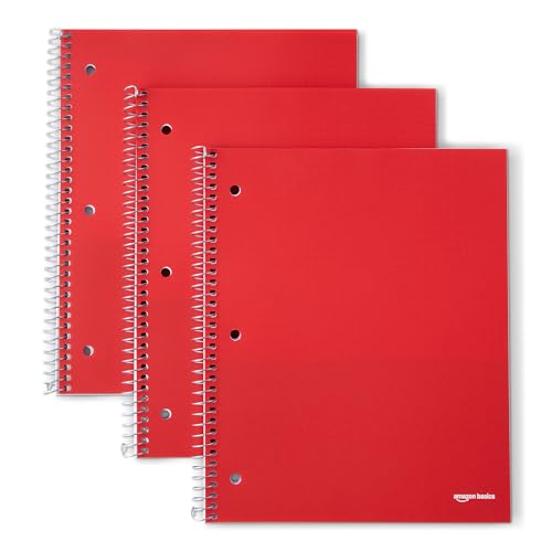 Image of Amazon Basics 4x4 Graph Ruled Spiral Notebook, Poly Cover, 100 Sheets, 9 inch x 11 inch, Coral, 3 pack