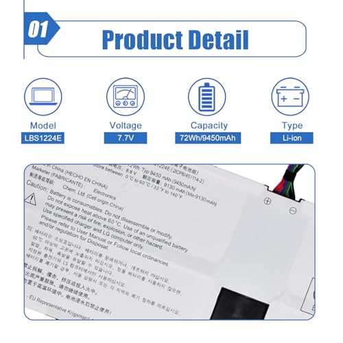 Image of 72Wh LBS1224E LBR1223E Laptop Battery for LG Gram 13Z980 13Z990 13Z980-A 13Z980-G 13Z980-U 13Z990 14Z990 14T90N 15Z980 15Z990 17Z990 Gram 2018 13Z980 14Z980 14Z980-U 14Z980-G 7.7V 9450mAh