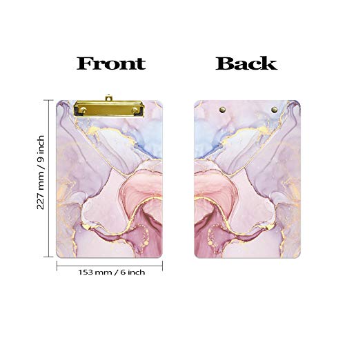 Hongri Small Plastic Clipboard, Fashion Design A5 Size Memo Clipboards for Students, Kid, Women, Office, Home, Low Profile Clip, Cute Custom Pattern, Mini Clipboard Size 6\" x 9\", Pink Marble