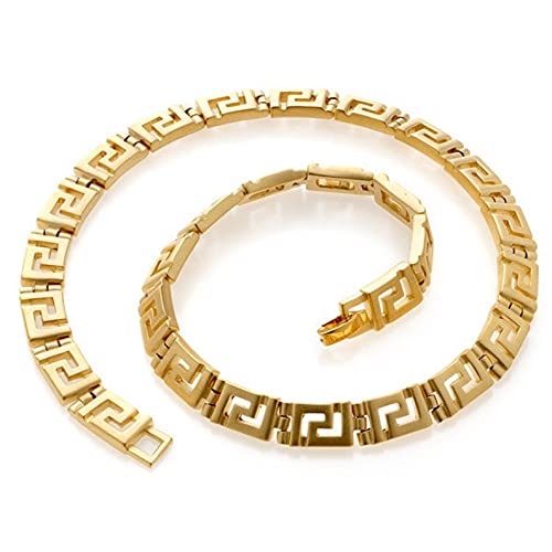 Classical Meander Gold Link Necklace - Inspired by Greek Architecture - 16