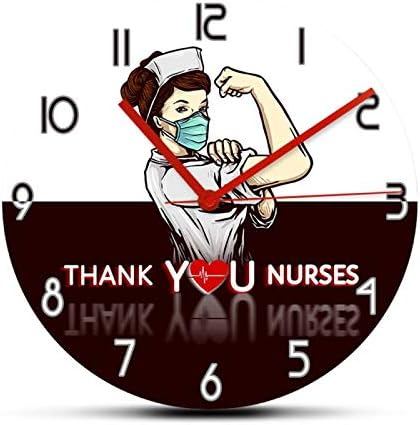 12 Inch Silent Non-Ticking Wall Clocks Thank You Nurses Girl Power Silent Quartz Wall Clock for Doctor Clinic Office Decorative Wall Sign Clock Nurse Appreciation Gift