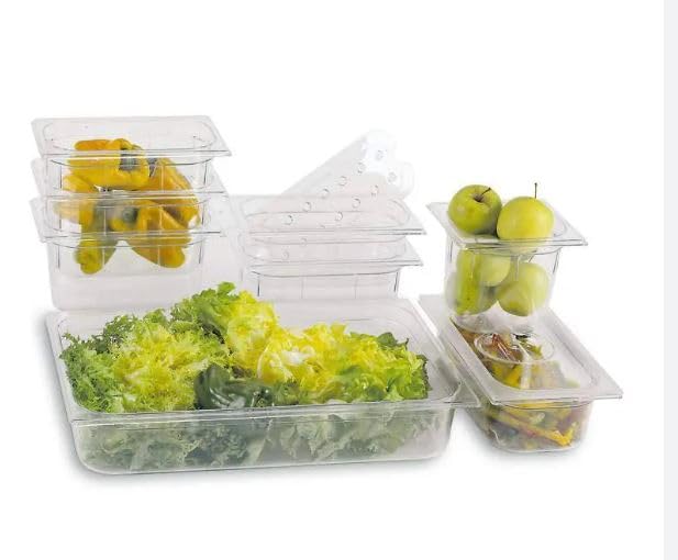 Vasca contenitore vaschetta per alimenti in policarbonato trasparente espositore da banco box gastronomia bancone pizzeria ristoranti (1/1 53x32,5x20 cm)