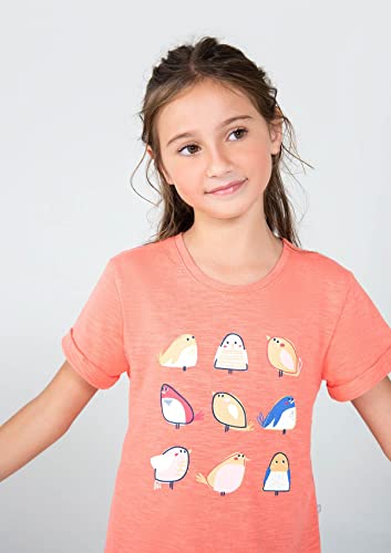 Blusa Manga Curta Menina Em Algodão Com Estampa E Puff Laranja 006
