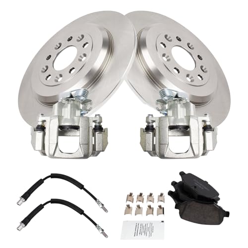 Image of TRQ Rear Brake Pad and Rotor Set Ceramic Calipers Compatible with 2009 Ford Flex 2010-2012 Taurus 2009-2012 Lincoln MKS
