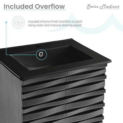 Image of Swiss Madison Cascade 24 in. Black Oak Bathroom Vanity with Black Ceramic Sink Top