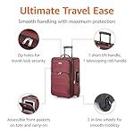 Amazon Basics Luggage Sets, Carry-On 23-Inch, tote 15-Inch, Suitcase With Wheels, Expandable Extra Space (+15%), Front Pockets and Telescopic Handle, Burgundy - Image 3