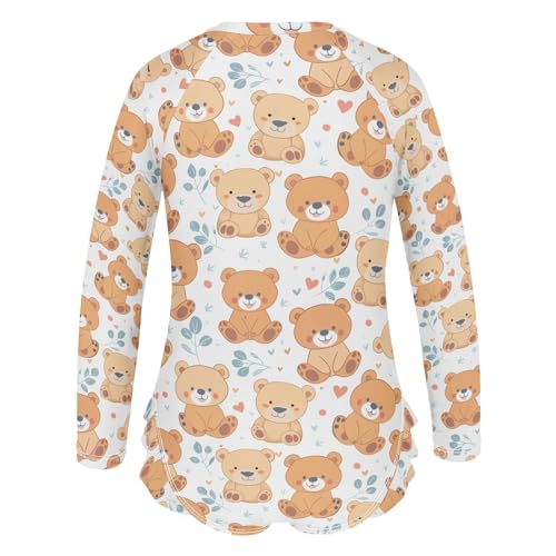 Cute Teddy Bears Girls Long Sleeve Swimsuit Rash Guard One Piece Bathing Suits Zipper 3-12T3