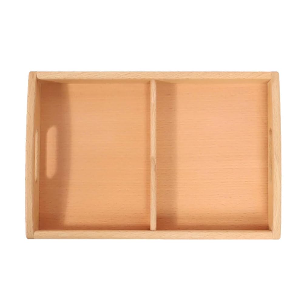 Ttnmrc One Color Montessori Handcrafted Solid Beech Split Wooden Tray, Dual Compartment Practical Life Tray With Ergonomic Cutout Handles