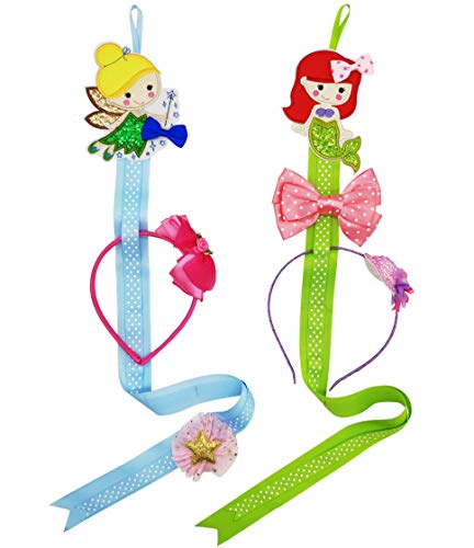 Hixixi 2PCS Baby Girls Mermaid Fairy Ribbon Headband and Hair Clips Holder Storage Organizer (Mermaid and Fairy(2PCS))