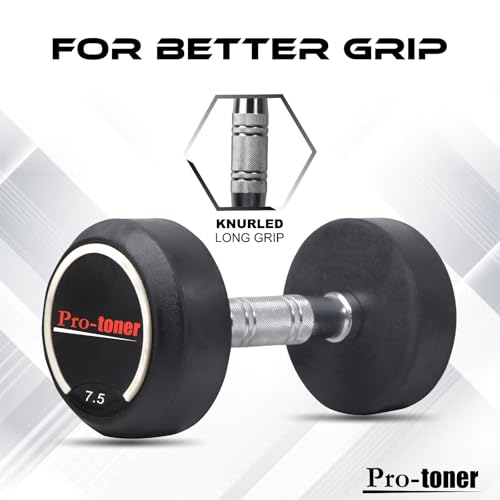 Image of Protoner Premium Rubber Coated Steel Dumbbells for Home Gym, Weightlifting, Bodybuilding, Crossfit, Yoga, Pilates, Pair (15 kg (7.5kg+7.5kg))