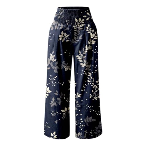 Wide Leg Pants for Women Baggy High Waisted Elastic Summer Casual Palazzo Pants Flowy Boho Linen Trousers with Pockets3