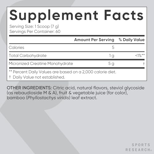 Image of Sports Research Creatine Monohydrate Powder 5g, Fruit Punch (13.97oz)