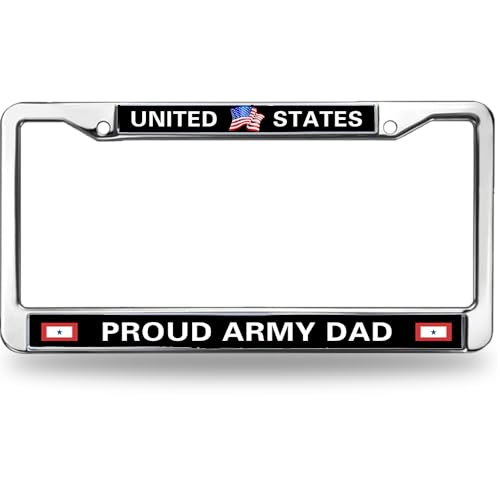 Image of Proud Military Dad United States License Plate Frame - Military Parent Car Accessory