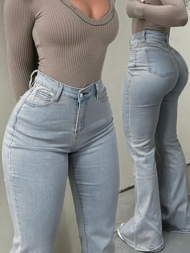 Women's Flare Bell Bottom Jeans High Waisted Wide Leg Bootcut Jeans Stretchy Denim Pants Y2k Streetwear Jeans Women2