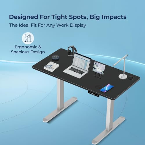 Image of The Sleep Company AeroPro Electric Height Adjustable Desk | Ergonomic WFH Table | 4 Memory Presets | Wireless Charging | 2 Yr Warranty | 1200x600 Top | Free Installation | Black & White