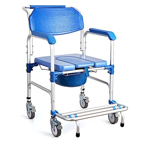 SDVantage 便器チェア 車いす ローリングチェア 耐久性 防水 シャワー トランスポートチェア ロックホイールとパッド入りシート付き ローリング車いす 耐荷重150kg / 330ポンド