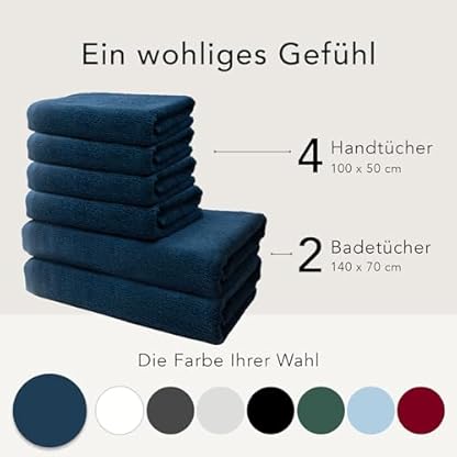6 er Set Handtücher | 2 Badetücher Erwachsene 70x140 cm + 4 Handtücher 50x100 cm | Frottee Weich & Flauschig | 100% Baumwolle | Frottier Duschtuch Badetuch | Oeko-Tex | 500g/m² | Ôhm | Dunkelblau – Bild 6