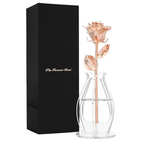Image of Forever Rose Real Rose Dipped in Rose Gold, Bloom Box and Phantom Vase