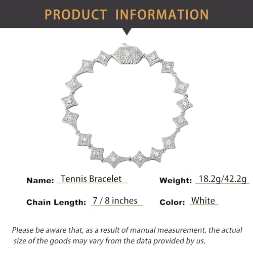 14K Gold Over 925 Silver Square-Shaped Star Moissanite Bracelet, Hip-Hop Tennis Bracelet Design, Unique for Hip-Hop Enthusiasts or Special Celebrations,Dad Gifts2