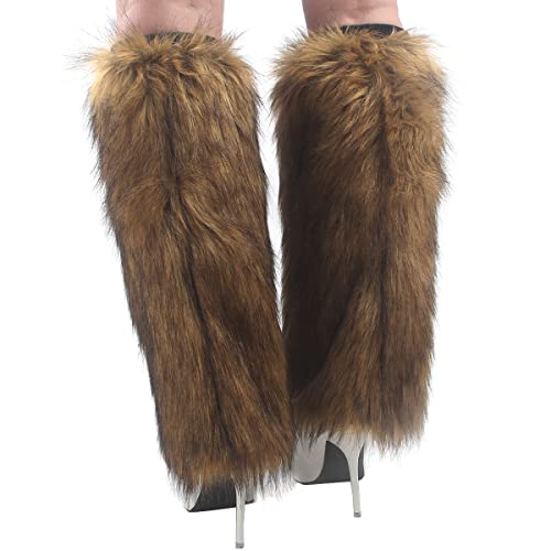 Image of Womens Fluffy Faux Fur Leg Warmers Cozy Fuzzy Long Boot Cuffs Covers