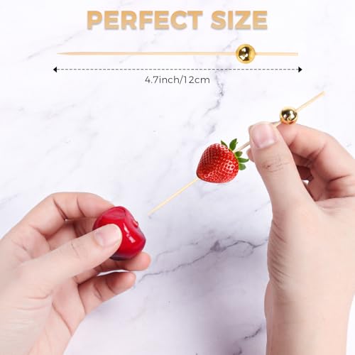 M.G Cocktail Picks,4.7 inch Toothpicks for Appetizers,Gold Pearl Floss Picks,Chocolate Food Labels for Party Buffet,300 pcs Festive Fruit Picks