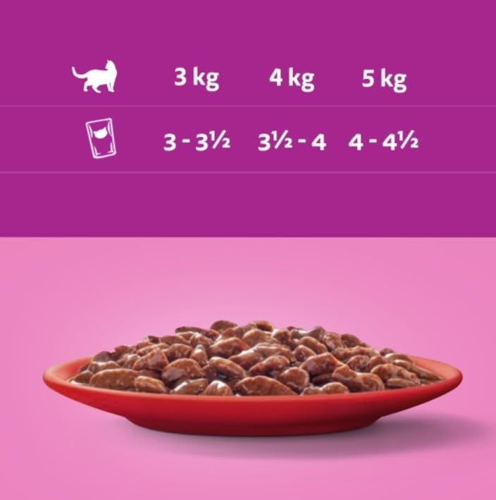 Whiskas Adult 1+ Nourriture pour chat au bœuf en sauce – Nourriture humide de haute qualité pour chats adultes – 28 sachets de 85 g