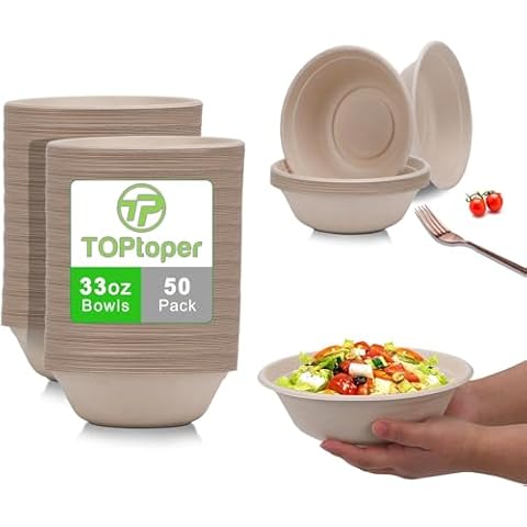 TOPtoper 33Oz 50Pack Large Paper Bowls, Disposable Bowls Bulk Leakproof and Microwave Safe for Hot or Cold Use (33 OZ) Cover