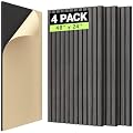 TONOR 4PCS Wood Slat Panels, 48” x 24”Adhesive Acoustic Panels for Wall, Decorative 3D Fluted Panels for Sound Absorbing, Soundproof Panels with Wood Finish for Living Room, Ebony Wood Black