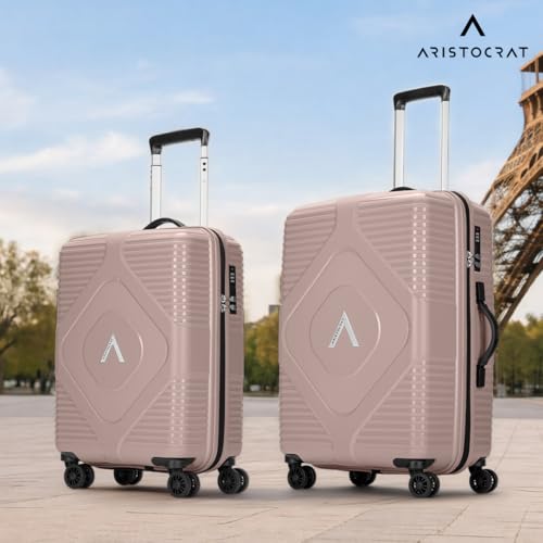 Image of Aristocrat Crystal Set of 2 Trolley Bag 55 & 66cm | S+M | Hard Luggage | 8-Wheel Suitcase for Travel | Combination Lock with Anti-Theft Zipper | Polypropylene | 3 Years International Warranty (Pink)