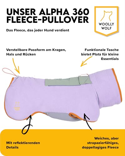 Woolly Wolf Alpha 360 Fleece Hundepullover für kleine Hunde Gr. 27 Lavendel - Flauschig-Warmer Hundepulli für kalte Tage mit Verstellbarer Passform, 100% recycelte Materialien