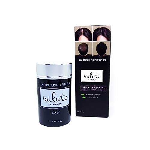 Saluto Hair Building Fibers for THINNING HAIR (Black) 100% Real Looking Hair with Natural Fibers - GUARANTEED Hair Thinning Concealer - 18g