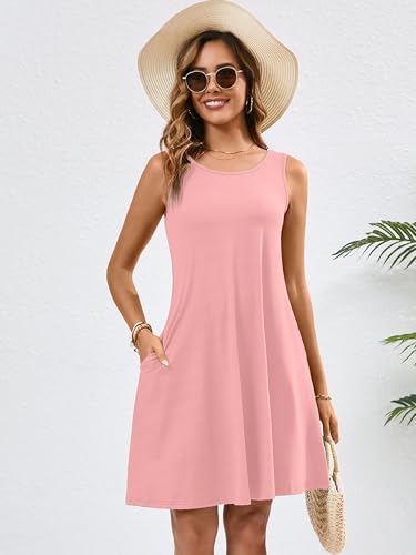 Image of KORSIS Summer Dress for Women Casual T Shirt Tank Dresses Sleeveless Swing Flowy Ladies Beach Vacation Sundress with Pocket