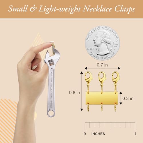 Bonison Necklace Layering Clasp - 18K Gold Plated Multiple Necklace Clasp Set, Magnetic Chain Separator & Extender for Women, Double & Triple Closure for Layering(2 PCS/Gold)