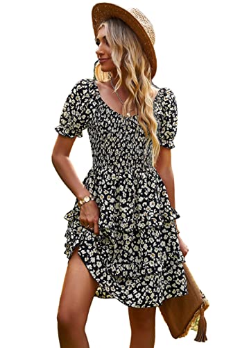Robe d'été pour femme avec épaules dénudées et col en V fluide noir