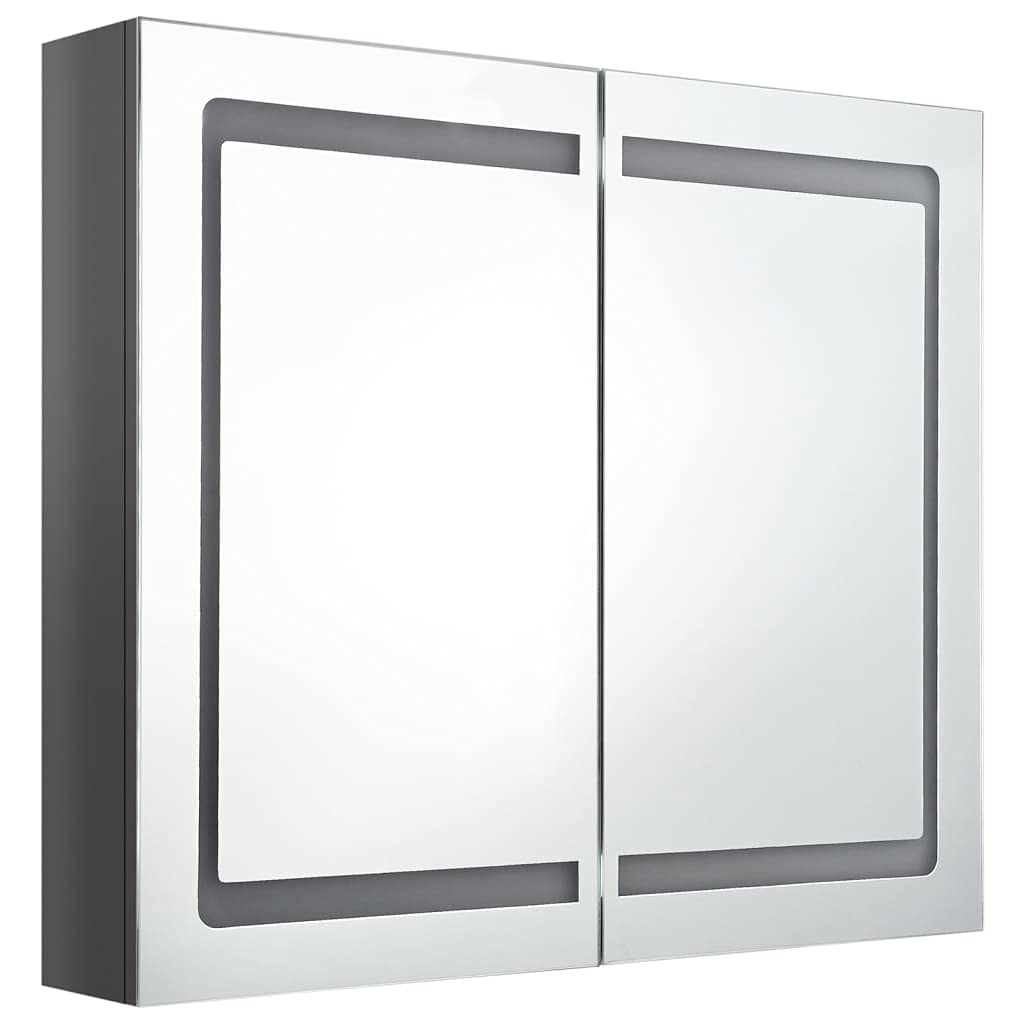 LED-Spiegelschrank für Badezimmer, glänzend Grau, 80x12x68 cm, mit 2 Türen, 3 Einlegeböden, Wandmontage, ideal für Kosmetik, Rasur, Hautpflege
