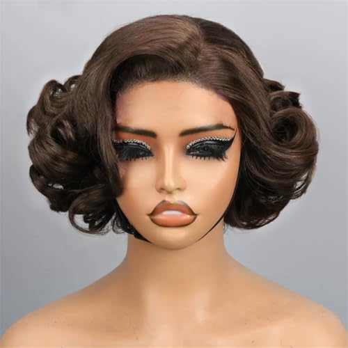 -*-Bob Wig Human Hair Pre Cut Glueless HD Lace ClosureWigs, Big Curly Mature Boss Left C Parted Frontal Wig For Women