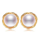 Pendientes de Perlas de 8-9 mm Pendientes Hechos a Mano de 14k Pendientes de Agua Dulce Naturales para Mujeres