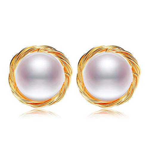 Boucles d'oreilles perles eau douce femme 8-9mm bijoux fait main or 14k