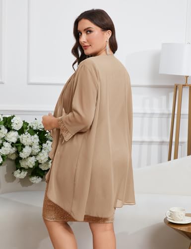 Image of ZOMVA Plus Size Sparkly Formal Dress Suit 2 Piece Mother of The Bride Groom Chiffon Jacket Outfit Cocktail Evening