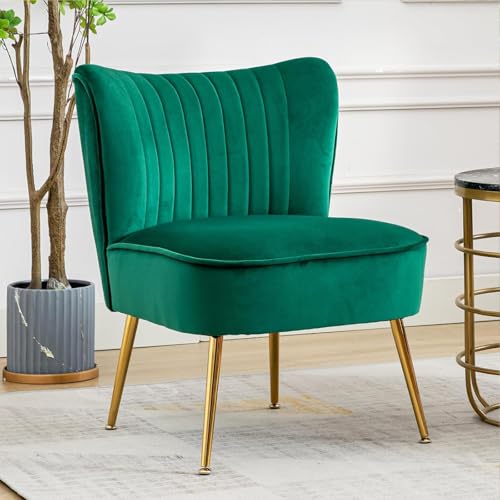 Ya-Home Sessel aus Samt Loungesessel gepolsterter Einzelsofa mit Metallbeinen modern Ohrensessel Lesesessel für Wohnzimmer/Schlafzimmer/Balkon, Grün