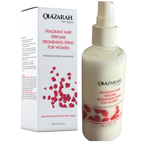 OLAZARAH Radiant Rose Elegance: Hair Aglow Fragrant Hair Perfume, Infused with Rose Essential Oil for 24-Hour Protection, Freshening, and Unparalleled Odor Control - 4 Fl. oz