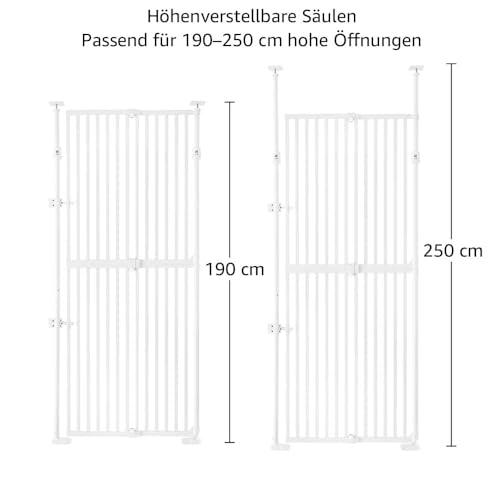 unipaws Katzenschutzgitter 190 cm extra hoch, automatisch schließend, ohne Bohren, Türschutzgitter für Katzen & Hunde, 53–86 cm Breite, Weiß