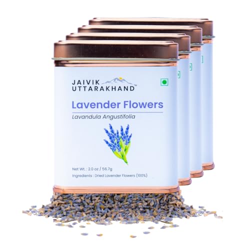 Image of Jaivik Uttarakhand - Lavender Buds Loose Leaf Tea (226.8 g), Whole Dried Flower, Caffeine-Free, Rich in Antioxidant, Pack of 4 Tin Box