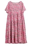 Minibee Women's Bohemian Maxi Dress Summer Short Sleeve Boho Floral Long Beach Swing Dresses with Pockets (XL, Pink)