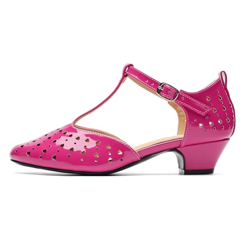 Image of MAIERNISI JESSI Women's T-Strap Mary Jane Pumps, Low Block Heel, Closed Toe, Buckle Ankle Strap