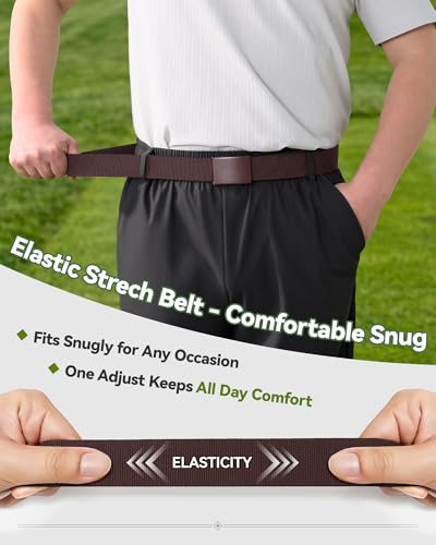 Image of Mile High Life Stretch Canvas Belt for Men, Golf Casual Elastic Web Belt, Top Military Buckle, Adjustable Cut to Fit