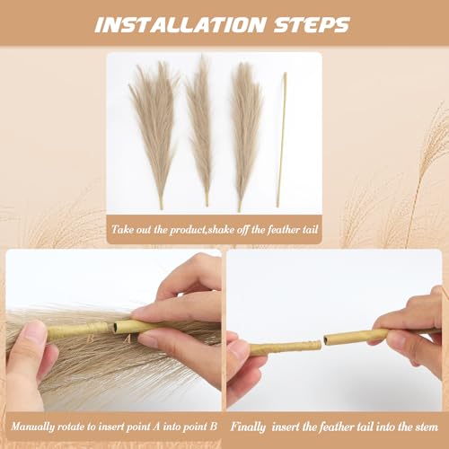 6 Pcs Pampas Secas Decoracion Grandes 113 Cm Blanquecino Hierba De Pampa Simulada Hierba Artificial De Pampa para Sala De Estar, Hogar, Piso, Jarrón, Decoración Boho（marrón） - imagen 3