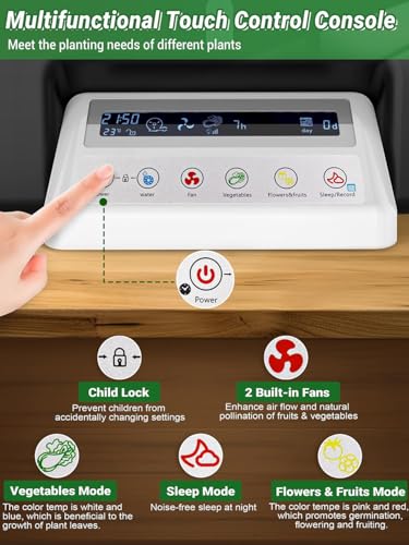 Sistema di coltivazione idroponica – Kit di germinazione interna con pompa, serbatoio dell'acqua rimovibile, luce di crescita automatica a LED e pannello touch LCD per casa, cucina e giardinaggio