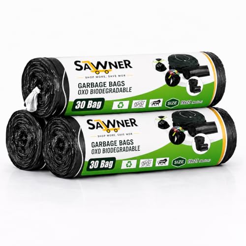 Image of Garbage Bags 19 x 21 Inch Medium Size, 90 Bags (3 Rolls), Black Dustbin Bags, Leak Resistant Trash Bags for Kitchen, Bathroom & Office