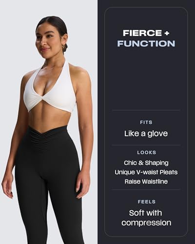 Aoxjox High Waisted Workout Leggings for Women Hidden Scrunch V Waist Front Illusion Ruched Athletic Yoga Pants 26"2